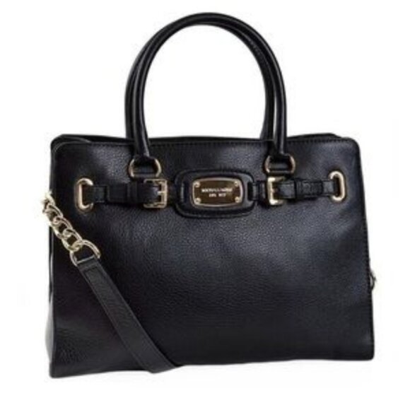 Michael Kors Handbags - Michael Kors Satchel East West Hamilton Black Pebble Leather Bag Crossbody Strap